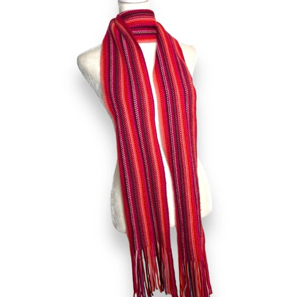 Persian Vibe Striped Pink & Red Fringe Scarf